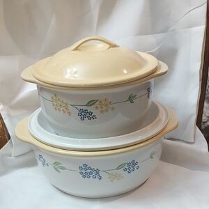 Corelle Coordinates Secret Garden Stoneware Casserole Dish Set, Yw,Bl,White